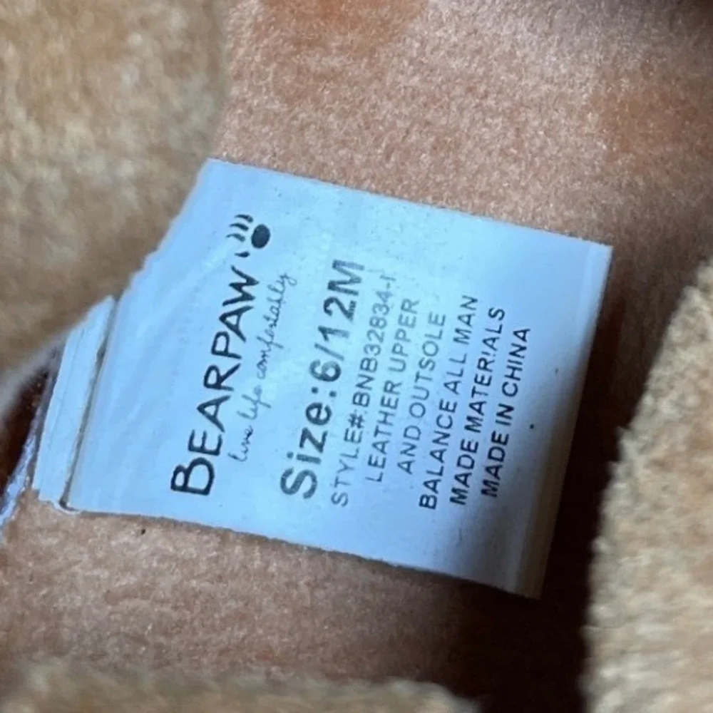 Bearpaw Baby Moccasins Tan Suede Fringe Booties Infant Size 6-12 Months‎ Slip On